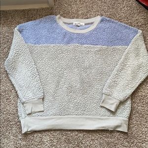 baby blue and grey sherpa pullover